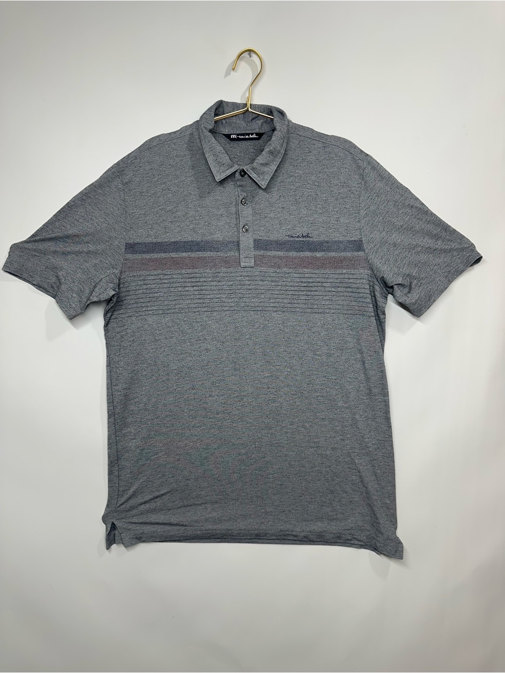 TravisMathew Men’s Large Gray Striped Golf Polo Shirt Performance Stretch